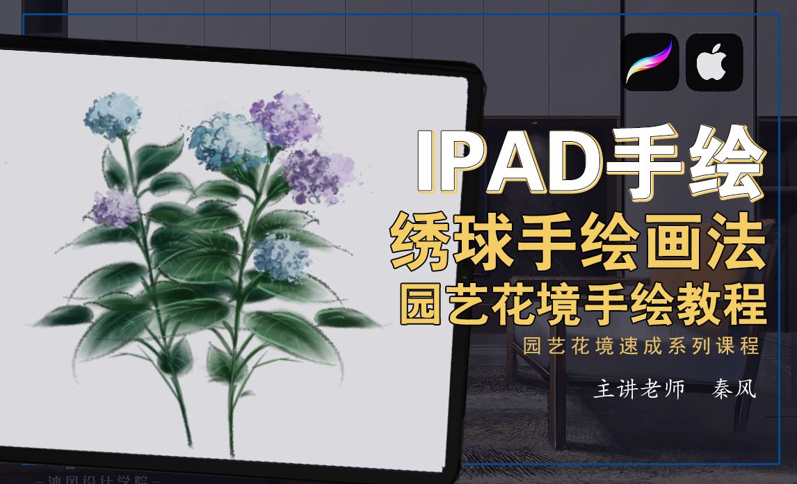 IPad+procreate-园艺花境手绘教程—绣球画法