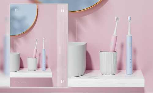 C4D+OC-粉色电动牙刷室内场景建模渲染