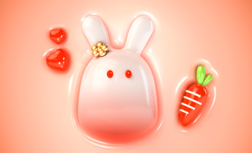 C4D+阿诺德-光感兔子萝卜卡通造型
