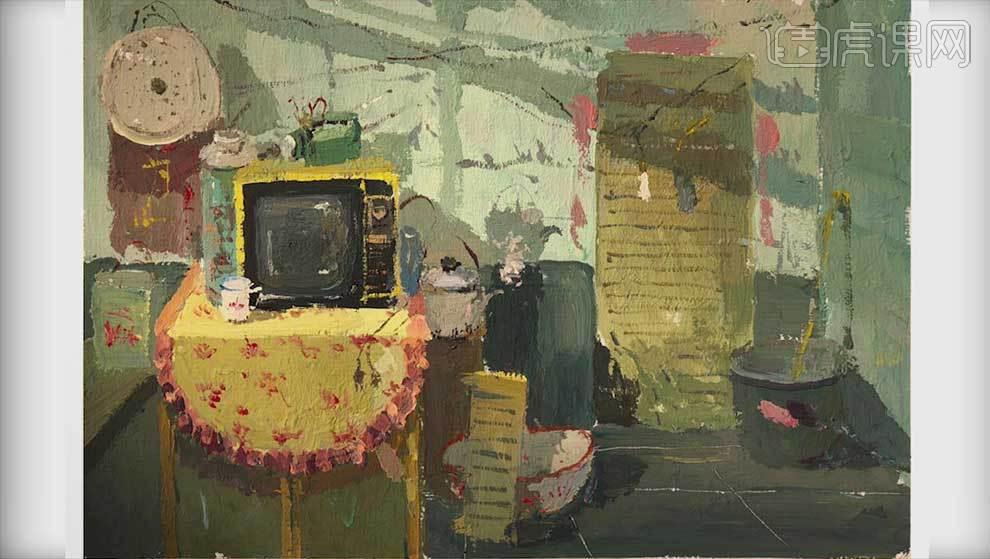 如何手绘室内一角水粉场景下