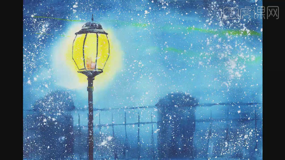 如何用水彩手绘插画路灯