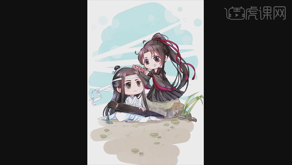 板繪魔道祖師q版場景的插畫