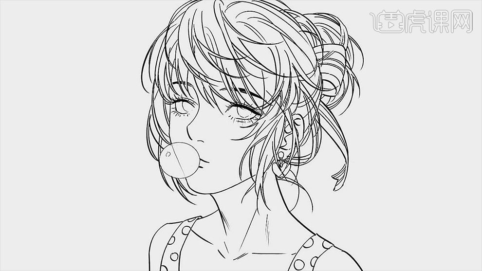 用ps板绘线稿动漫泡泡糖女孩头像