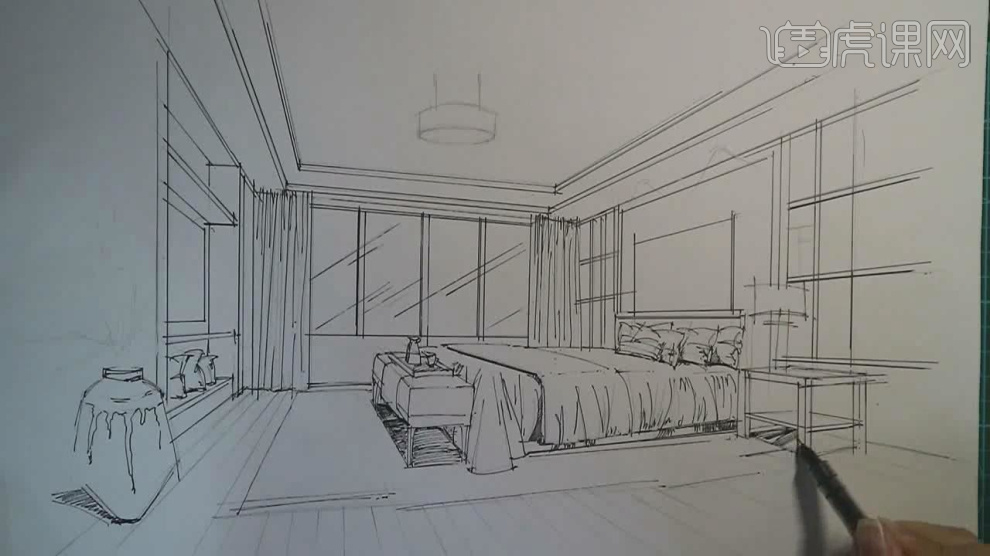 现代卧室空间是马克笔线稿篇