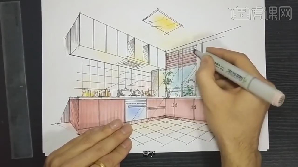 厨房效果图手绘马克笔图片