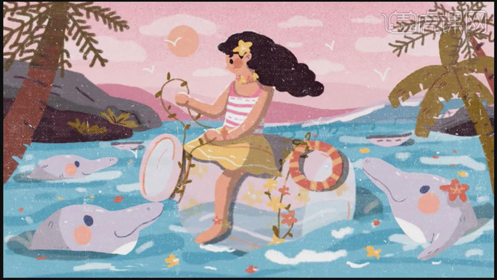 怎么用ps手绘海豚少女插画
