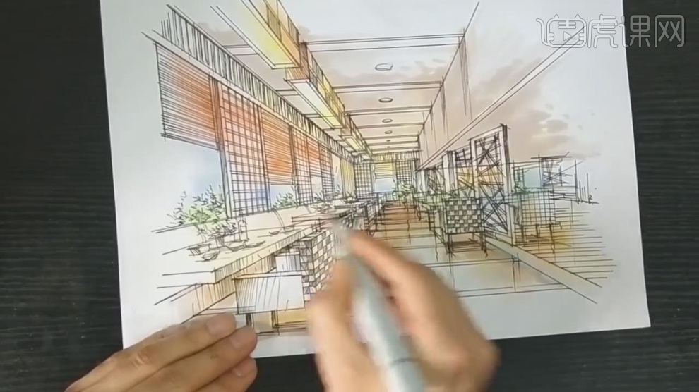 马克笔-新中式餐饮空间-上色篇 - 室内设计教程_其他 - 虎课网