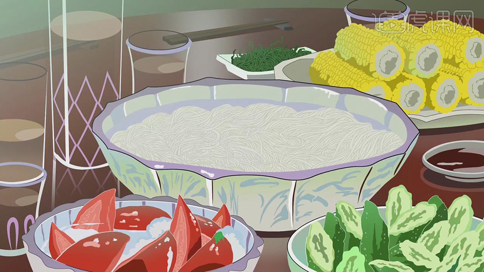 PS-商业扁平插画-餐桌一角图文教程- 虎课网