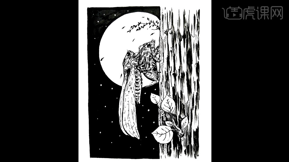 针管笔手绘蜕变黑白插图图文教程