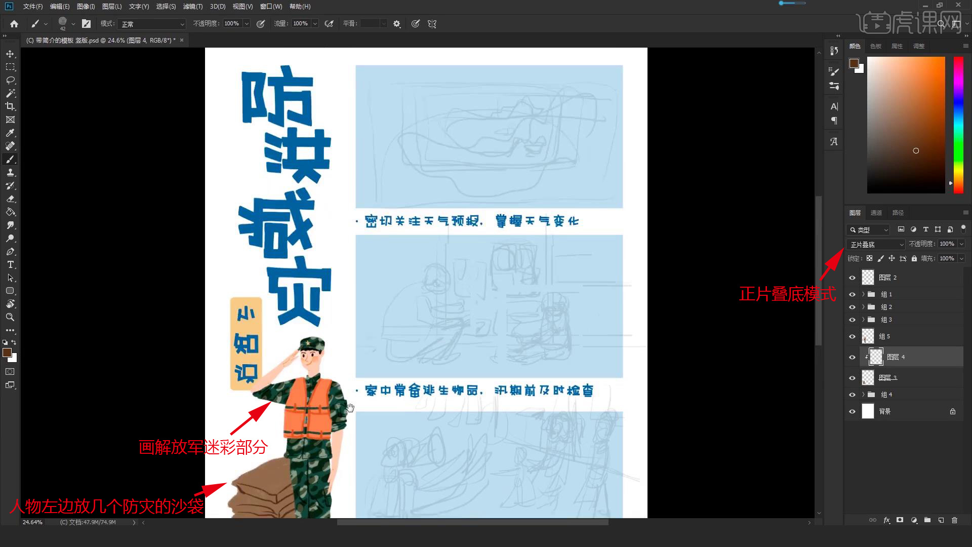 Ps 板绘 抗洪减灾公益科普漫画图文教程 虎课网