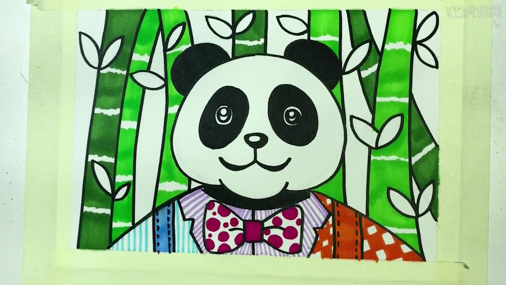 马克笔-创意儿童画-点线面运用《熊猫先生》图文教程- 虎课网