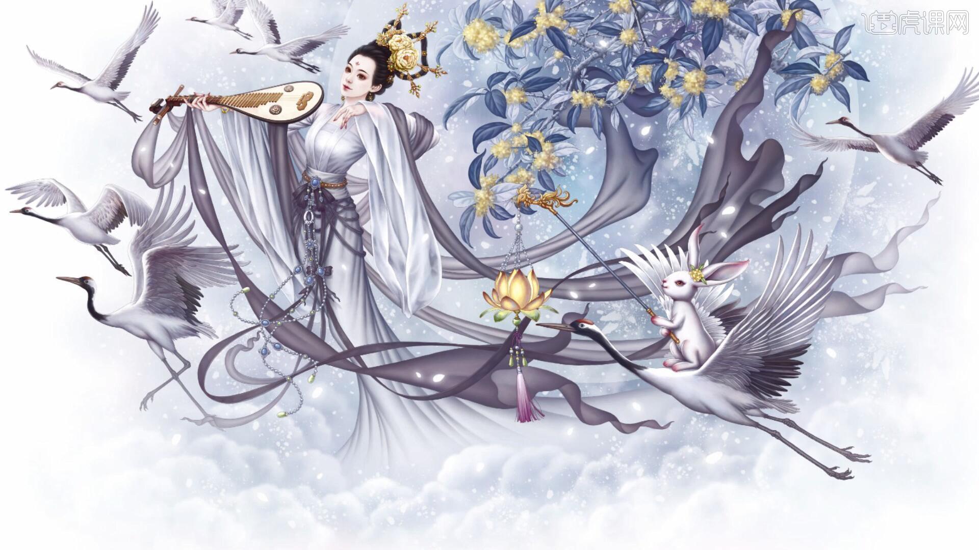 ps-嫦娥月兔古风人物插画-琵琶刻画(25)图文教程- 虎课网