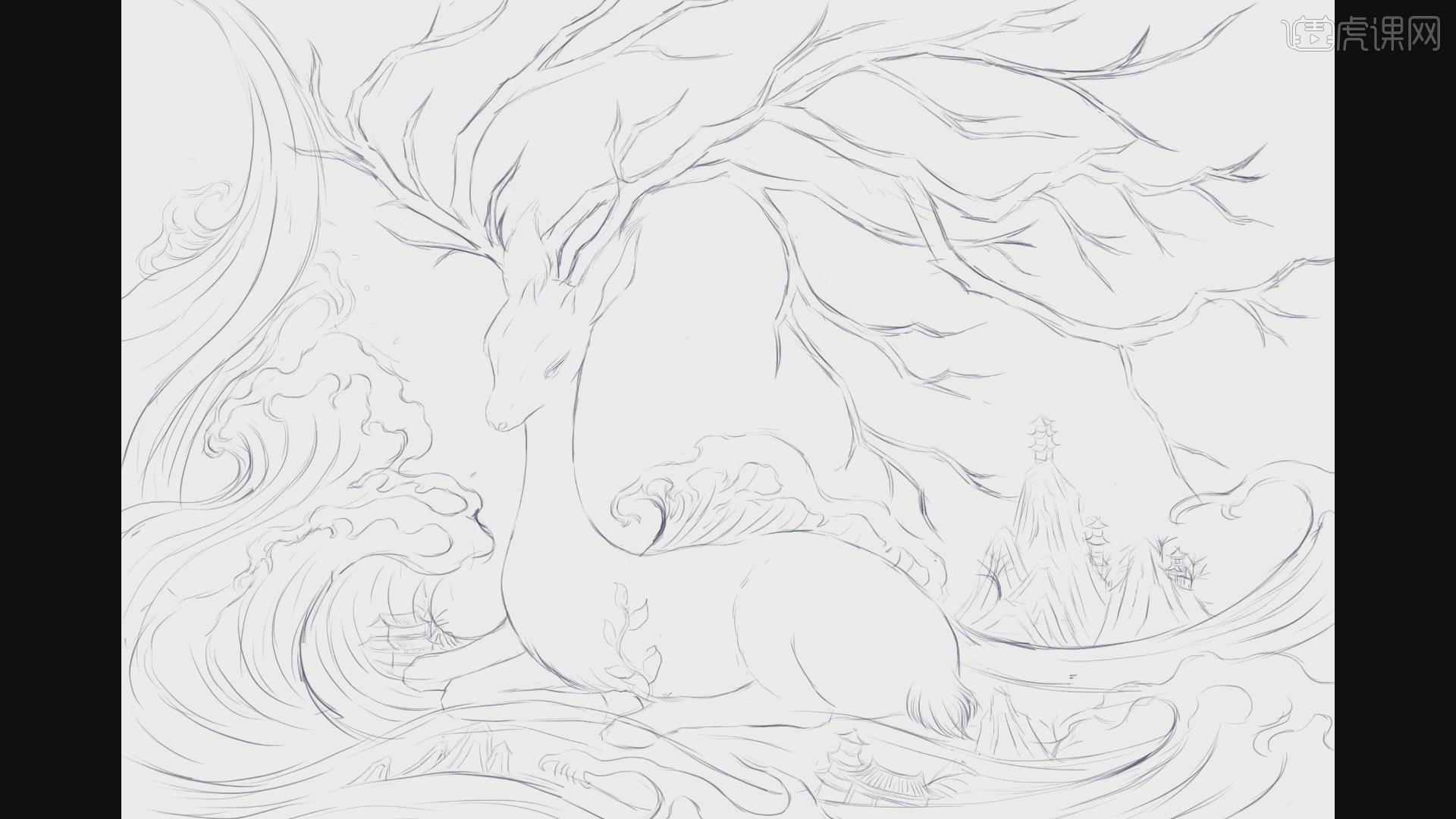 ps板绘山海经系列夫诸插画线稿篇图文教程