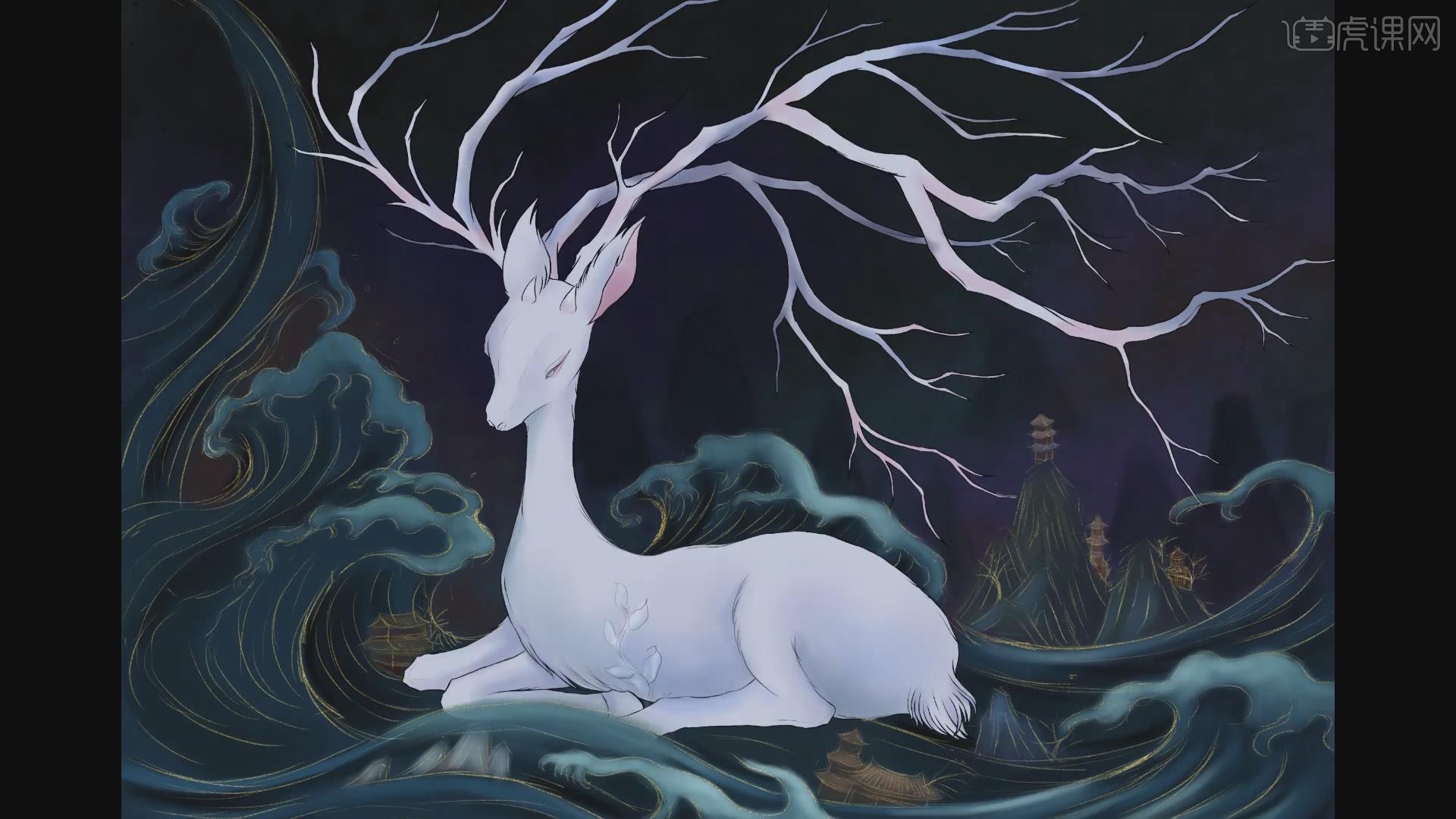 ps-板绘-山海经系列夫诸插画铺色篇图文教程- 虎课网