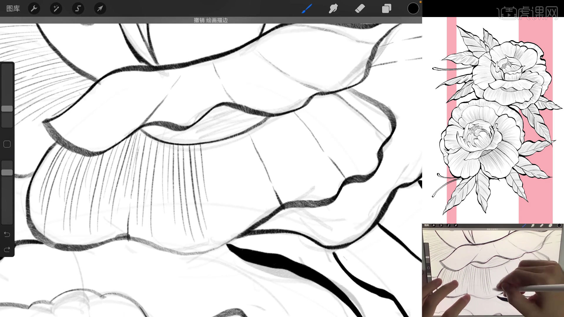 Procreate-线条入门-花朵线条训练图文教程- 虎课网