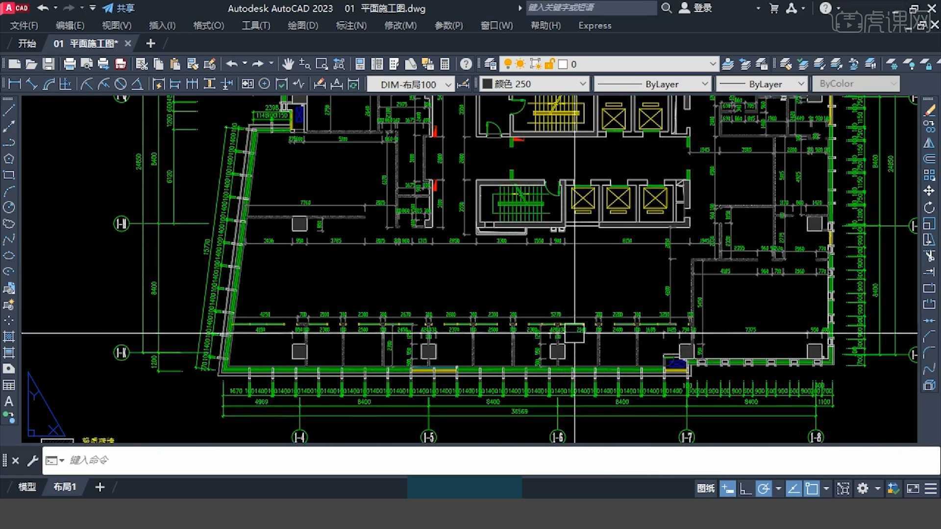CAD(2023)-办公空间平面系统图-工装施工图 - 室内设计教程_AutoCAD(2023) - 虎课网