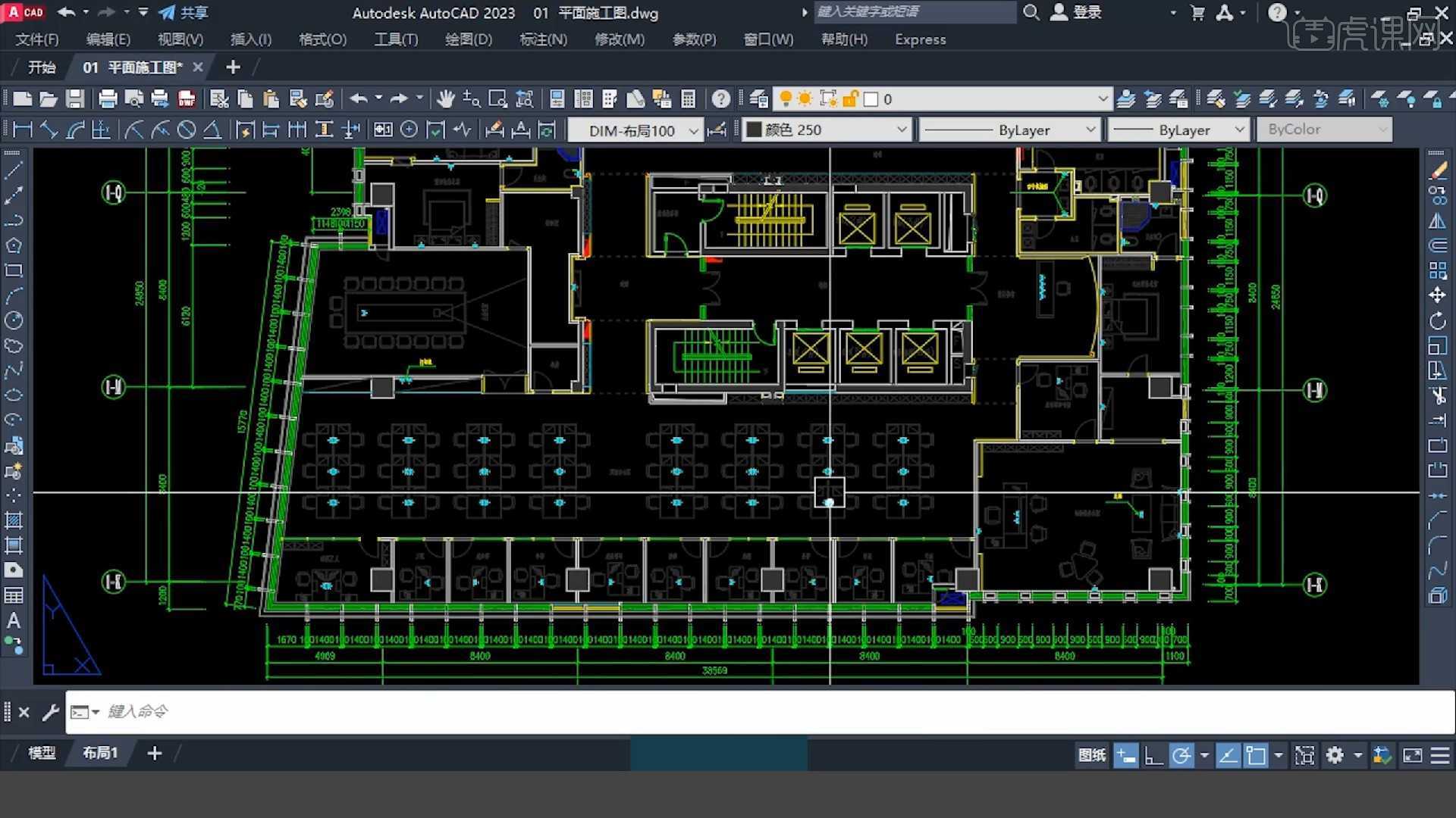CAD-办公空间平面系统图-工装施工图图文教程- 虎课网