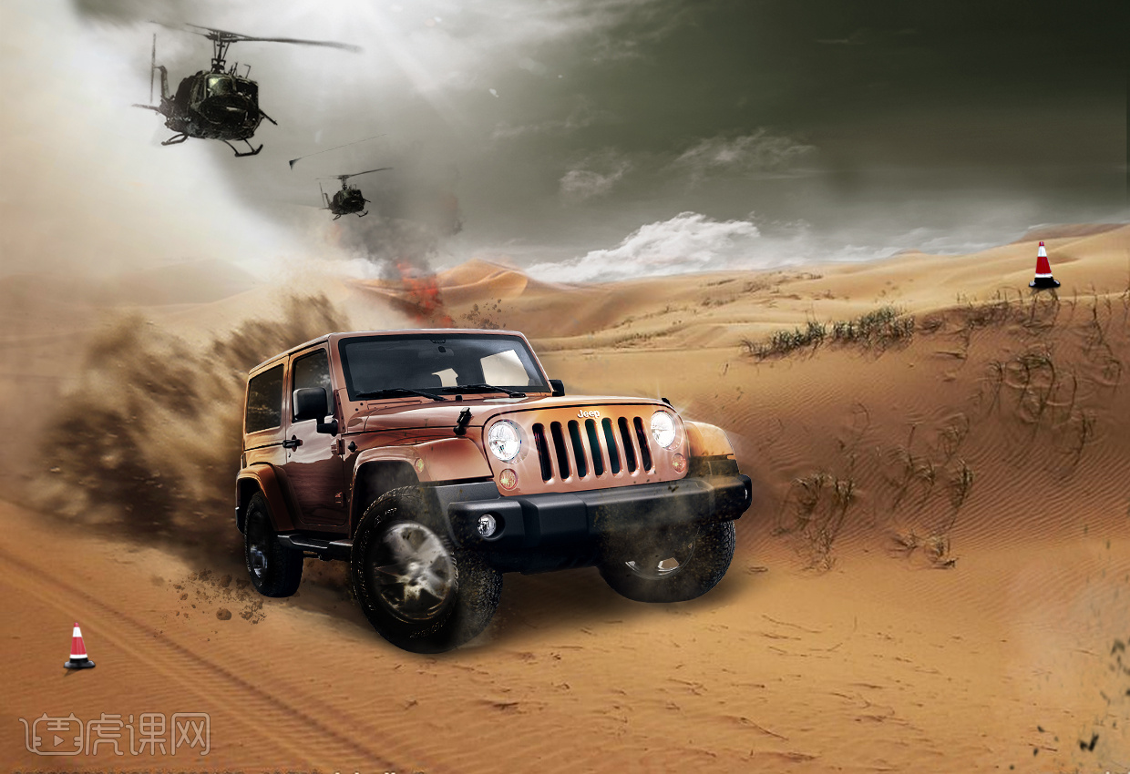 ps-创意广告·jeep车雪山疾驰 沙漠jeep车 合成作品5