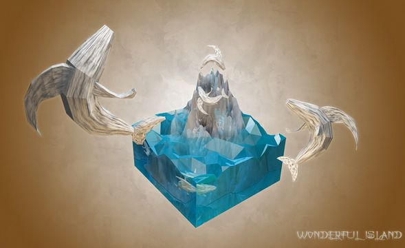 C4D+PS-梦幻岛屿立体插画制作