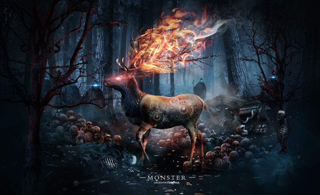 ps暗黑风森林火焰鹿