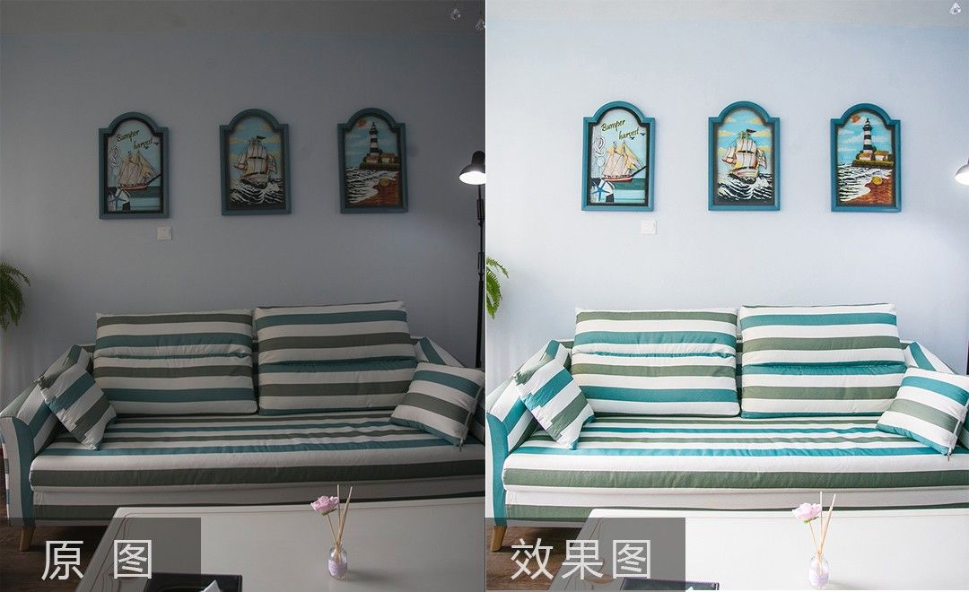 PS-彩条沙发清新风格调色精修