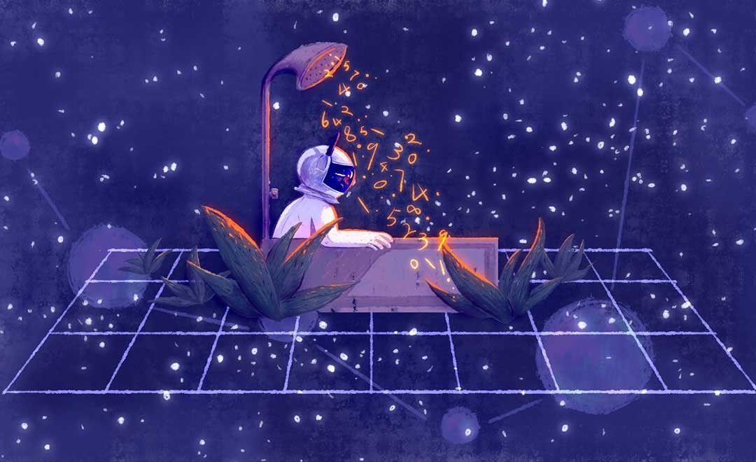 SAI2-板绘儿童插画-在宇宙中泡澡的宇航员