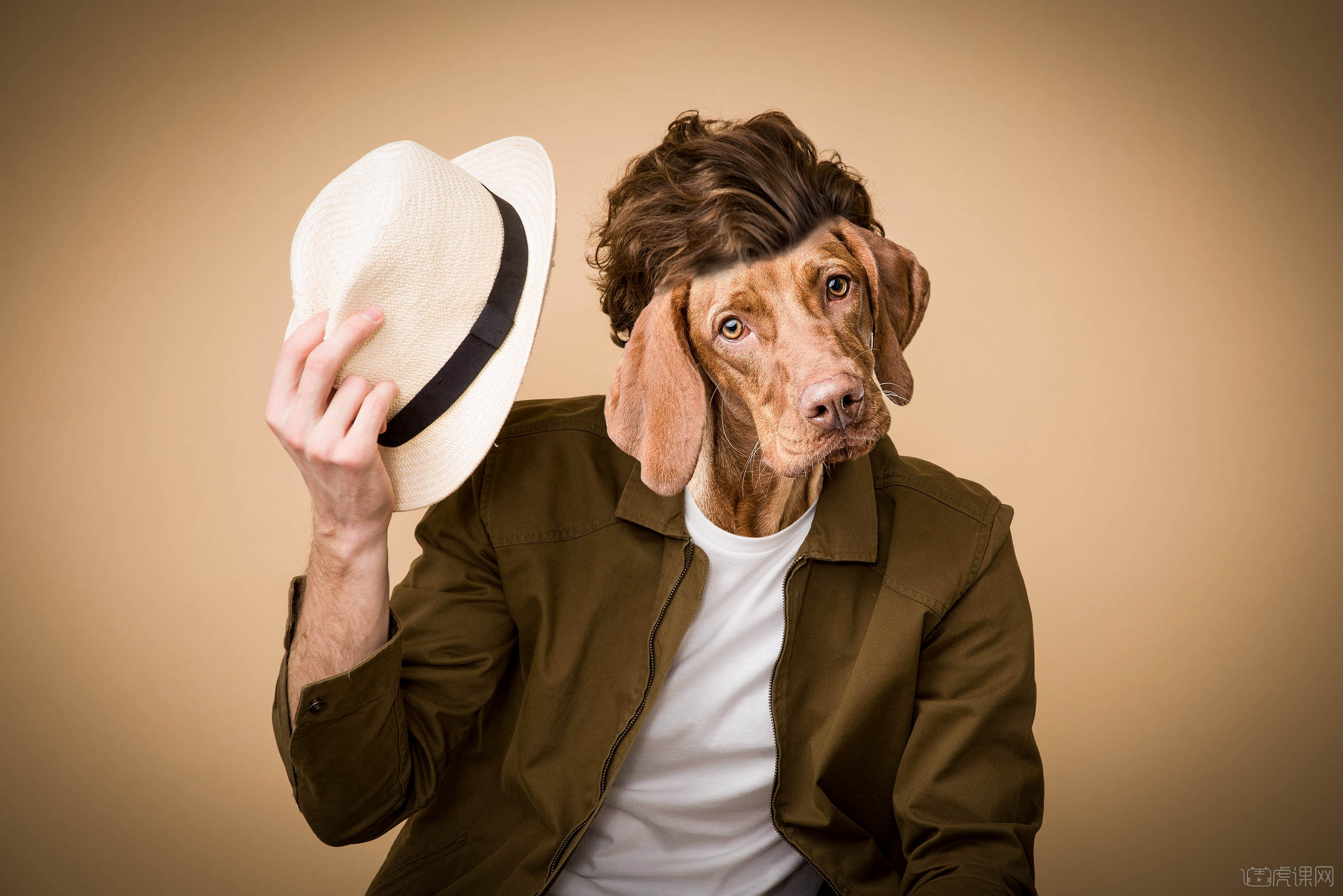 ps-宠物头和人身的趣味合成 人物与狗狗头像合成 快给好友分享吧~分享