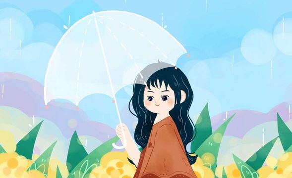 SAI-板绘插画-秋雨朦胧伞下少女