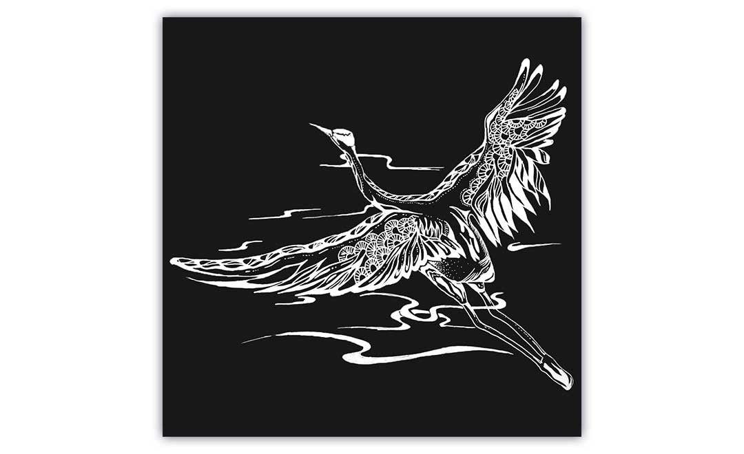 高光笔-花纹白鹤训练-黑白插画