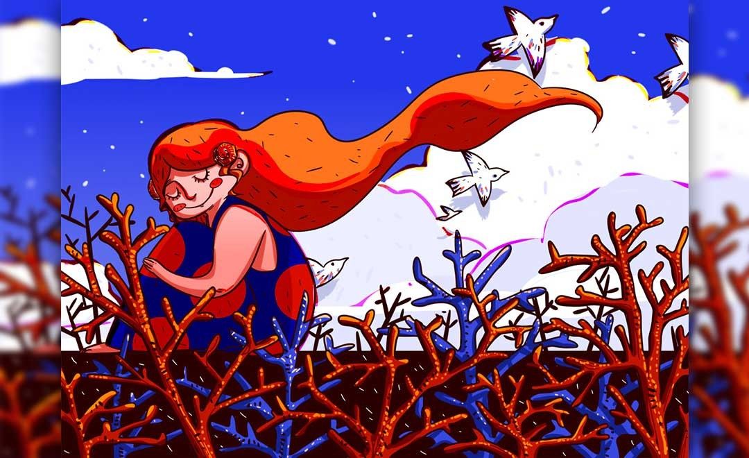 SAI-板绘儿童插画-与珊瑚共生的女孩子