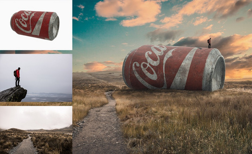 PS-荒野中的巨型可乐创意合成