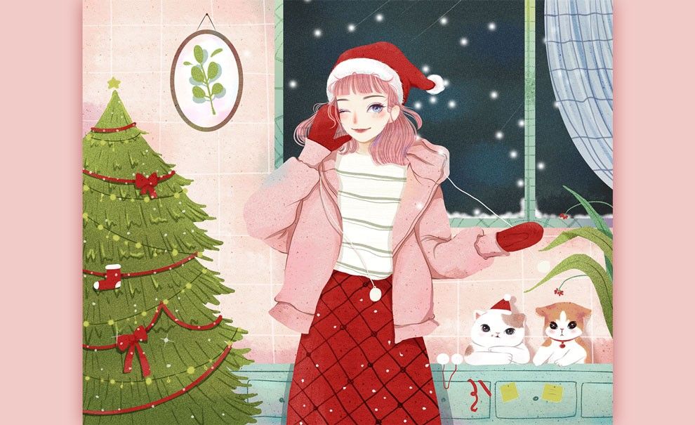 PS+SAI+AE-板绘插画-圣诞节女孩