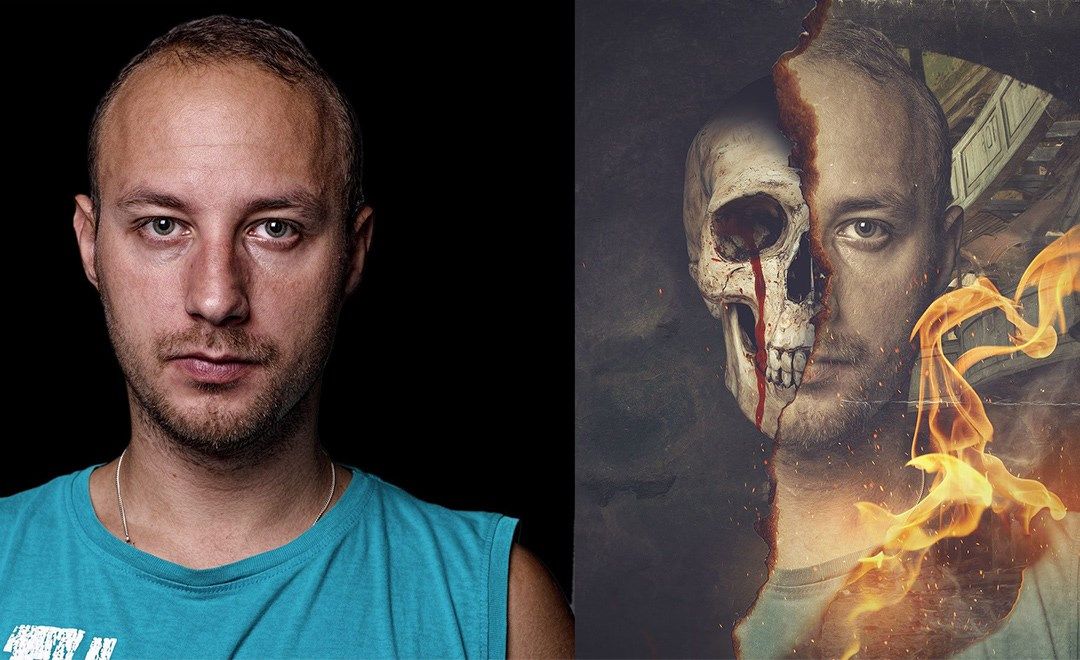 ps-半骷髅创意人像合成