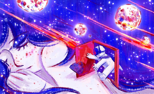 SAI2-板绘-逃离流星的宇航员儿童插画