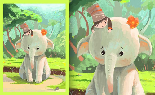 PS-板绘-儿童绘本插画-可爱小象