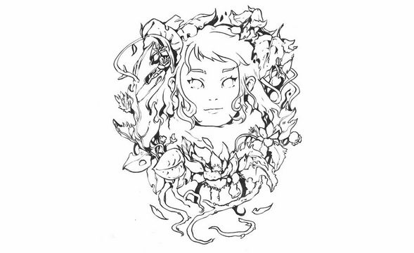马克笔-花丛中的少女-线稿与构图