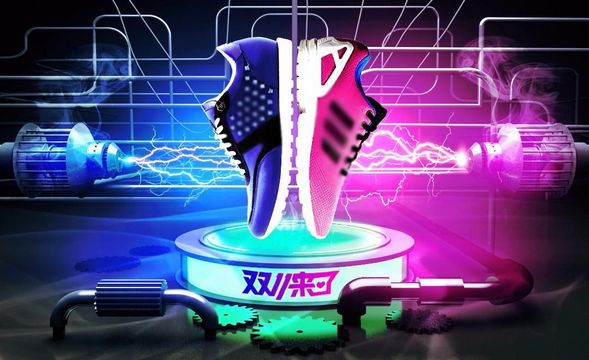 C4D+PS-双十一酷炫运动鞋场景海报