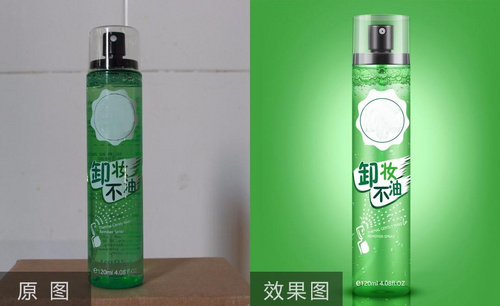 PS-绿色瓶卸妆水瓶子精修及后期场景合成