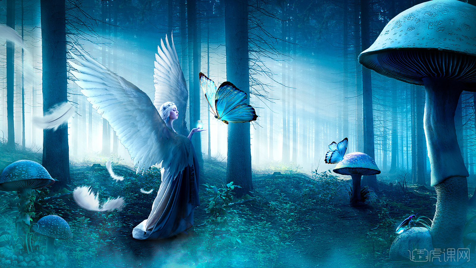 青色梦幻森林中的天使