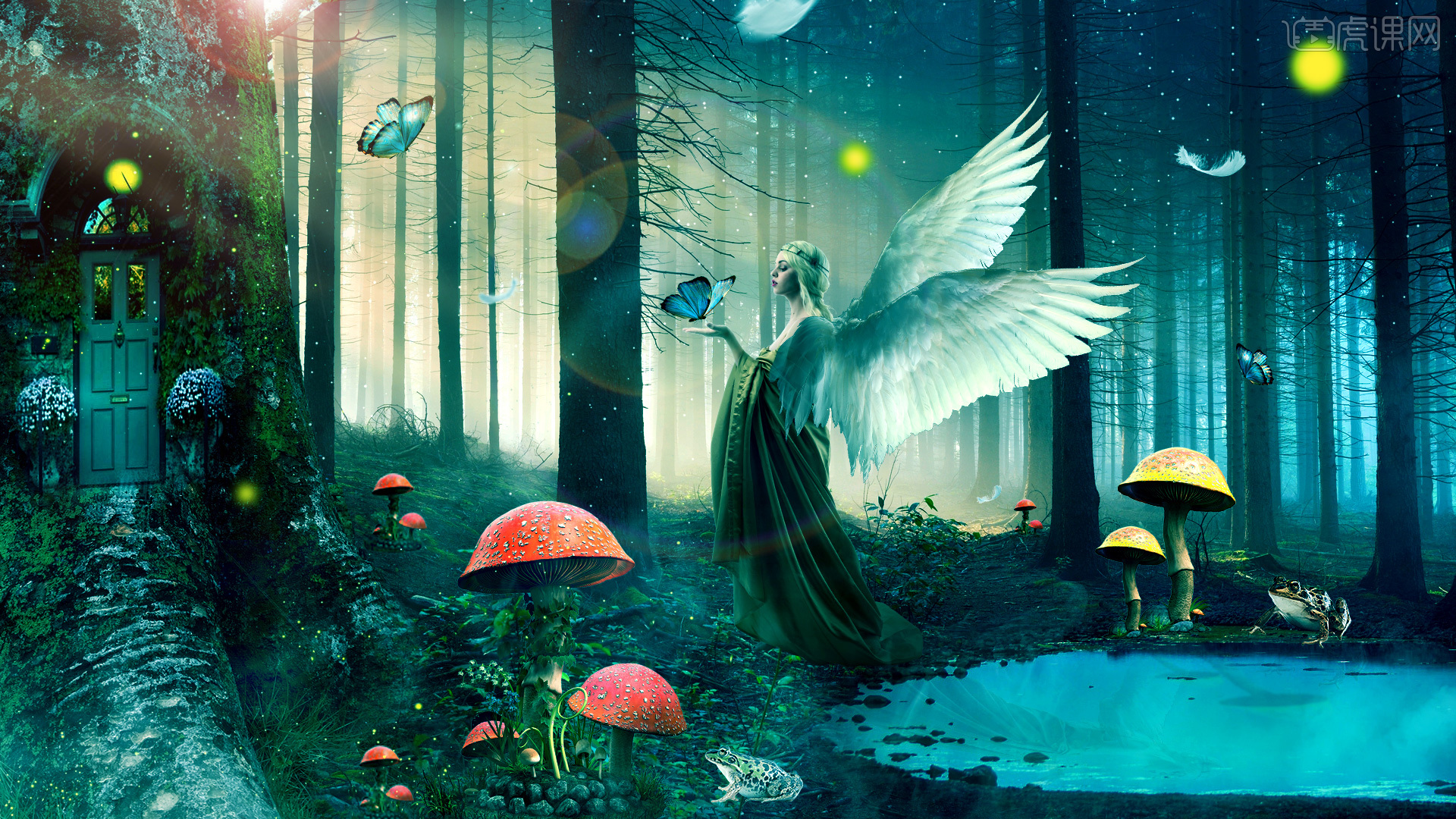 ps-粉色梦幻森林中的天使 绿色森林 绿色森林