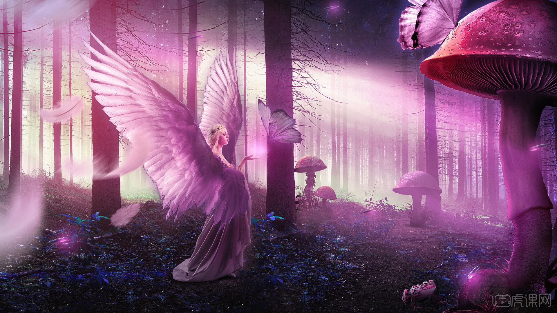 粉色梦幻森林中的天使