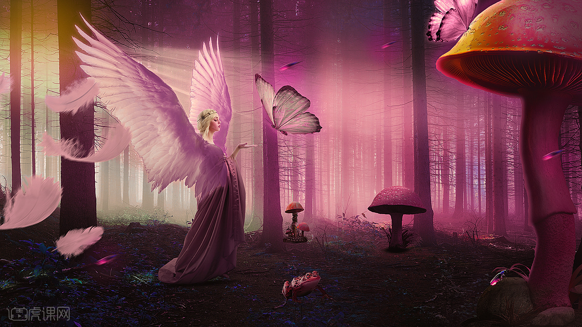 粉色梦幻森林中的天使