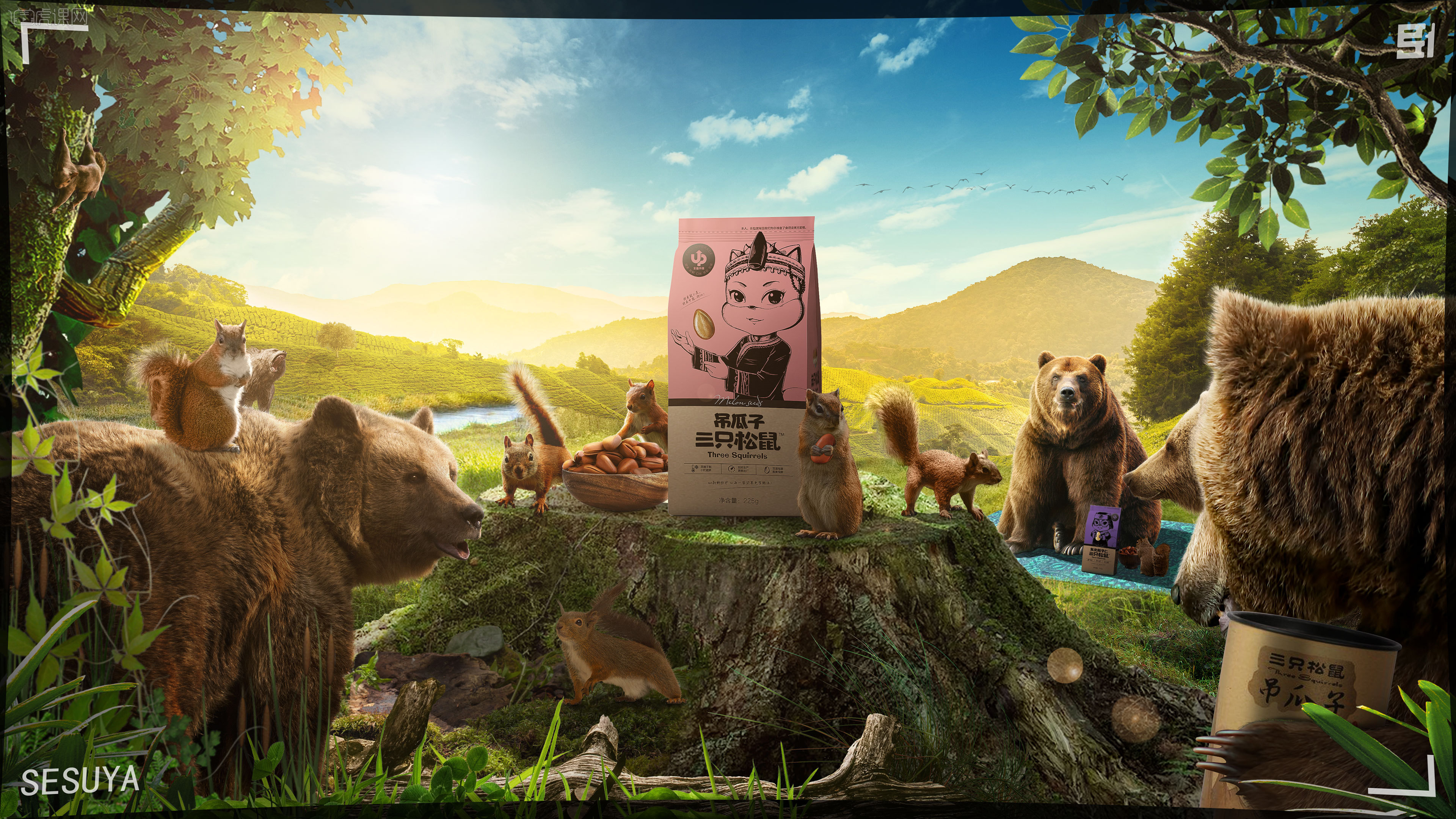 ps-"土豆农场"薯片平面海报合成 三只松鼠零食场景合成1