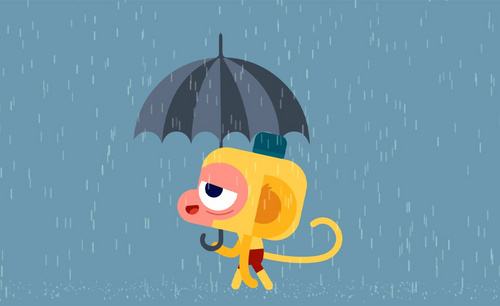 AE-雨天小猴子撑伞行走动画