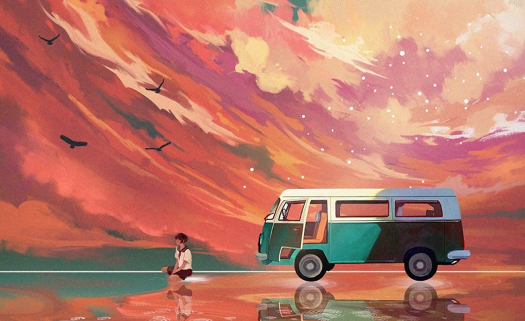 ps-板绘插画-旅途唯美插画