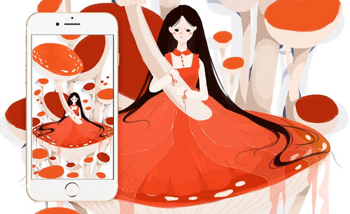 PS-板绘插画-毒蝇伞红裙少女