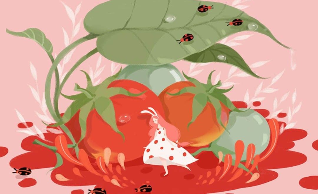 PS-板绘插画-躲雨的西红柿