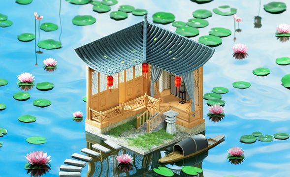 C4D+OC-荷花小屋场景建模渲染（上）