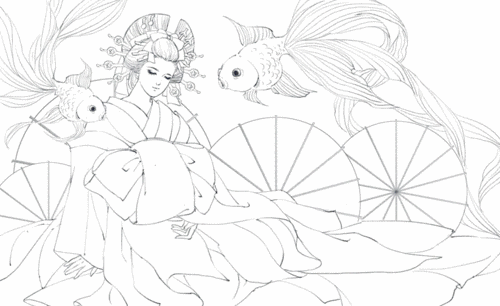 ps-板绘日系插画花魁