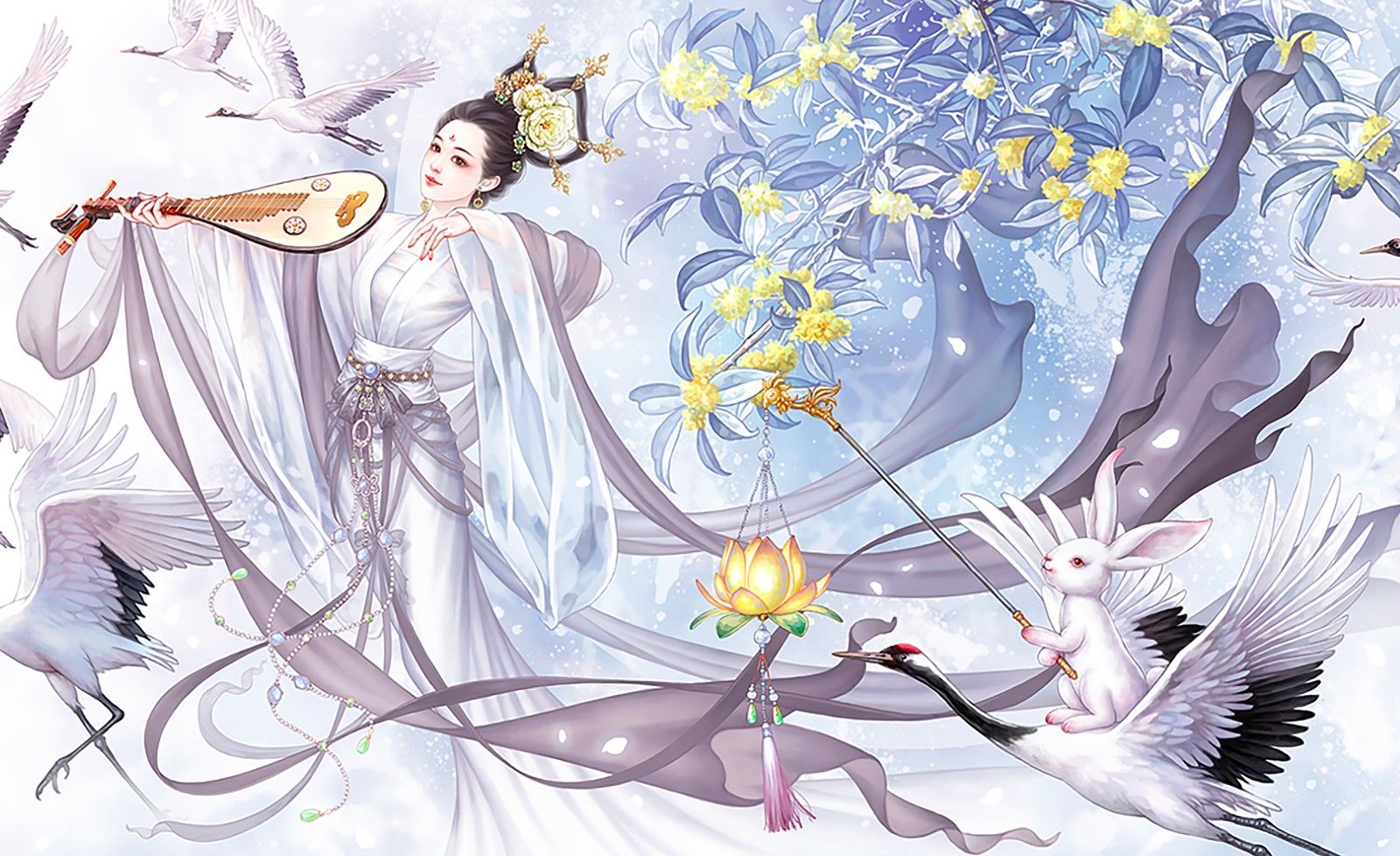 ps-嫦娥月兔古风人物插画-桂花叶上色